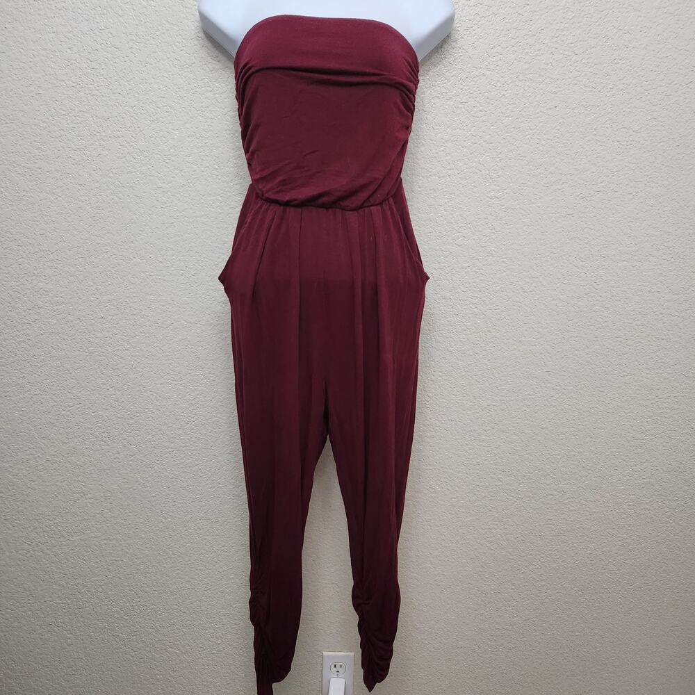 A'Gaci Burgundy Strapless Ruched Sides And Legs Jumper Small Above The Ankle
